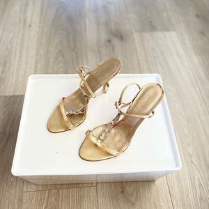 ALDO strappy rhinestone gold heels size 6
